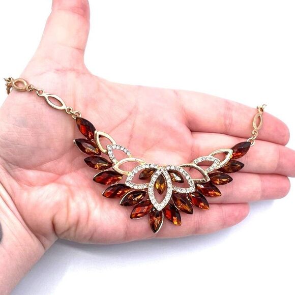 Yellow Gold with Topaz and Diamond Crystal Center Drop Adjustable Necklace - Picture 5 of 7